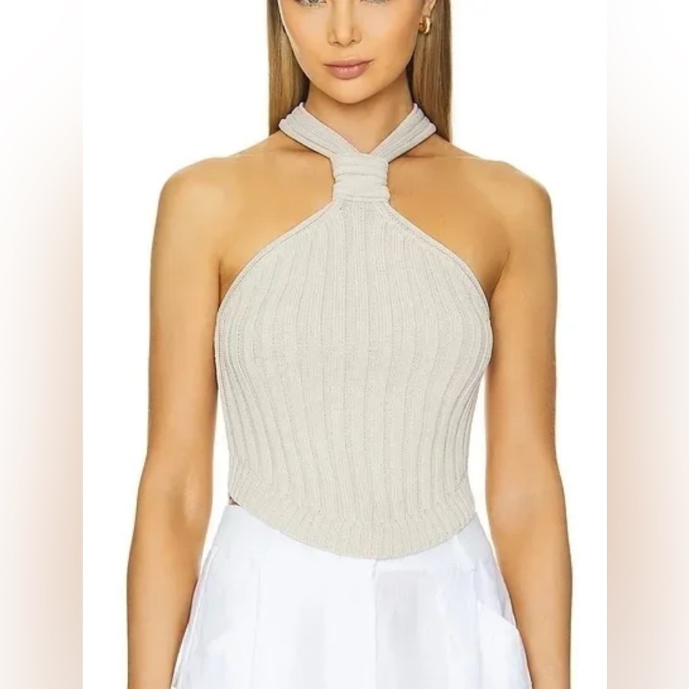 Beige Black Y2K Halter Top with Boho Buckle Detail - Picture 6 of 7